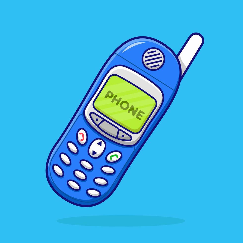 illustration cute cartoon old phone on blue color vector