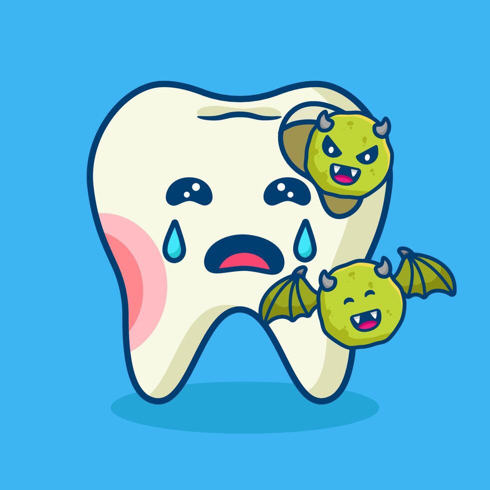 illustration cartoon bad teeth with bacteria design vector