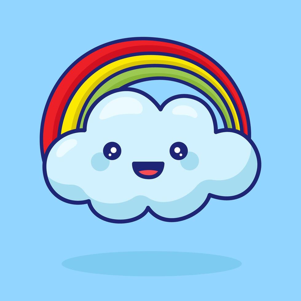 illustration cartoon cloud with rainbow on blue sky vector