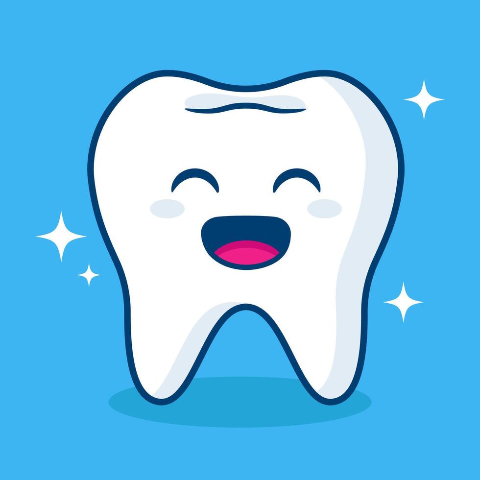 cartoon cute teeth with smile face, dental cartoon design vector