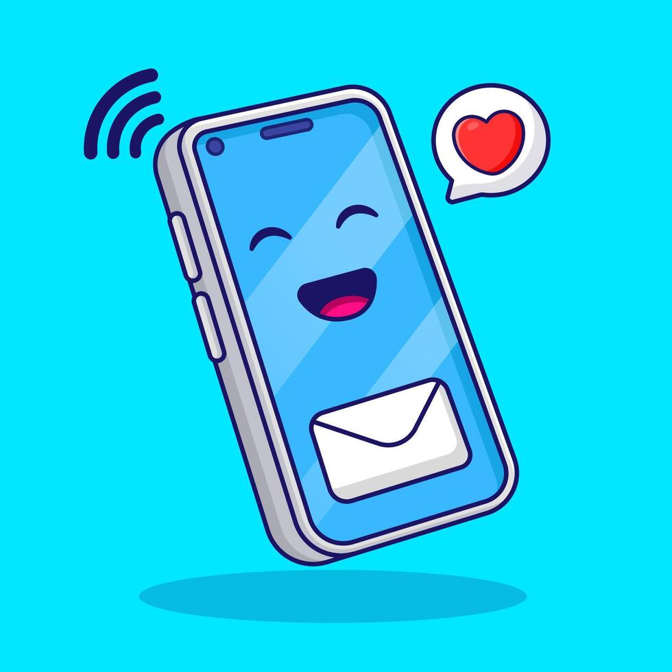 cute cartoon cell phone send text with icon love illustration design vector