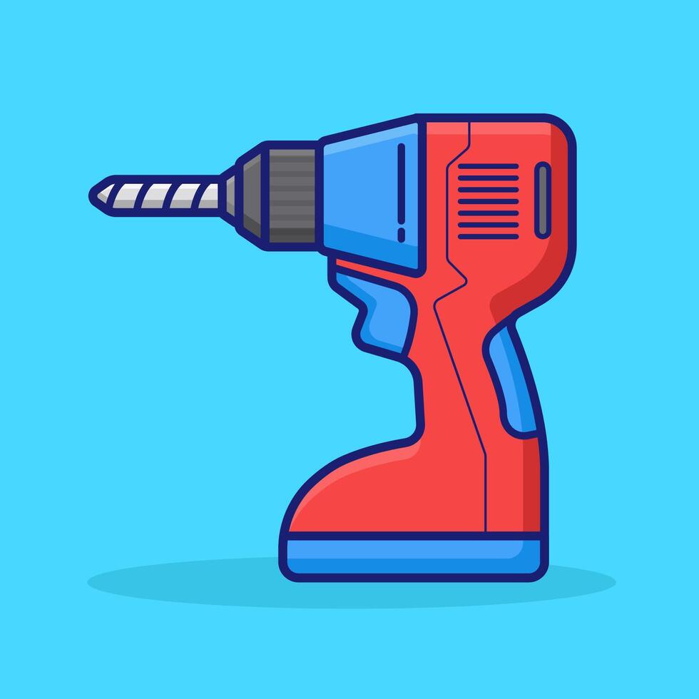 illustration cute cartoon drill, tools, worker. vector