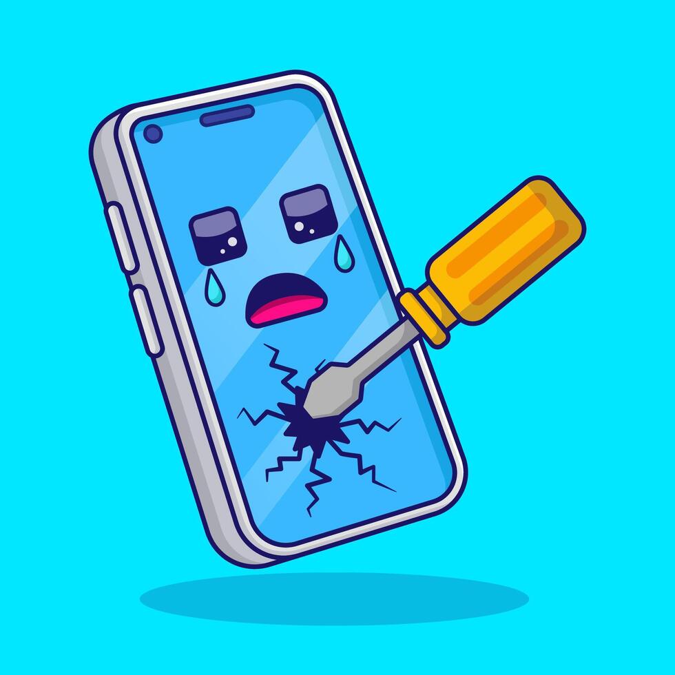 cute cartoon cell phone broken casing technology illustration design vector