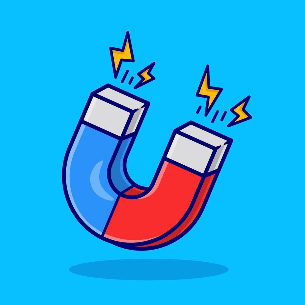 illustration cartoon Sticker horseshoe magnet on blue background vector