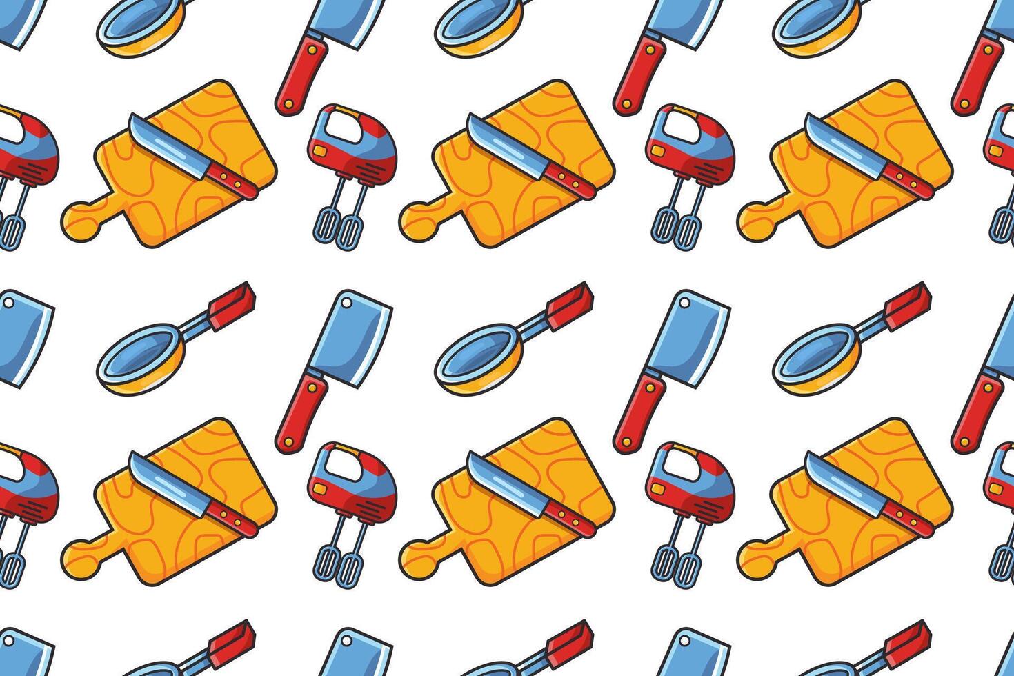 kitchen tools theme illustration seamless pattern background vector