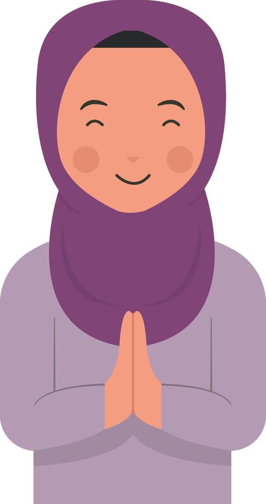 Muslim Greeting Pose Eid Illustration in Flat Style. vector