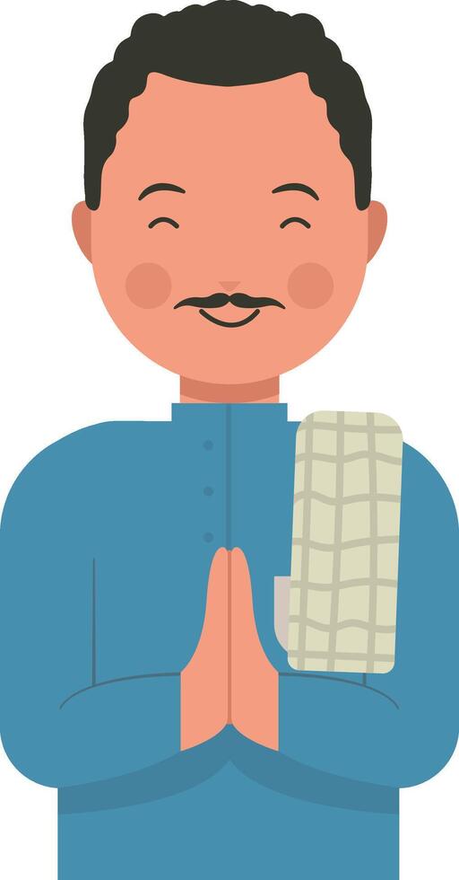 Muslim Greeting Pose Eid Illustration in Flat Style. vector