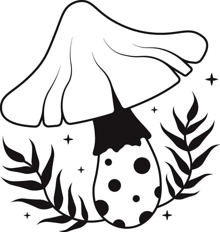 Celestial Magic Mushroom with Star and Moon Ornament. Illustration Isolated on White Background. vector