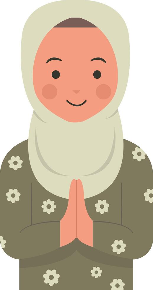 Muslim Greeting Pose Eid Illustration in Flat Style. vector