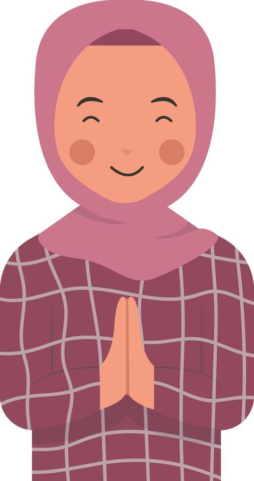 Muslim Greeting Pose Eid Illustration in Flat Style. vector