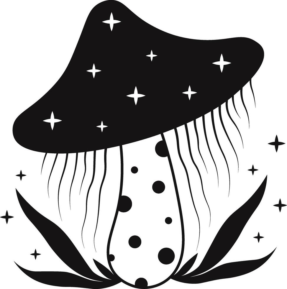 Celestial Magic Mushroom with Star and Moon Ornament. Illustration Isolated on White Background. vector