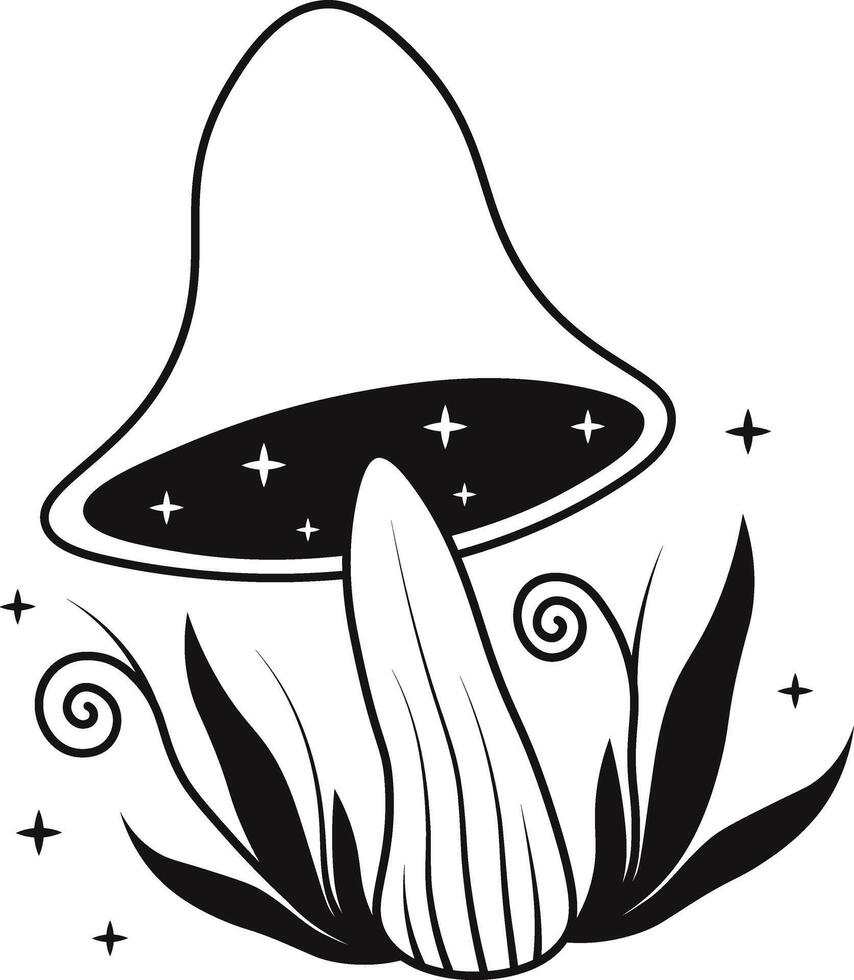 Celestial Magic Mushroom with Star and Moon Ornament. Illustration Isolated on White Background. vector