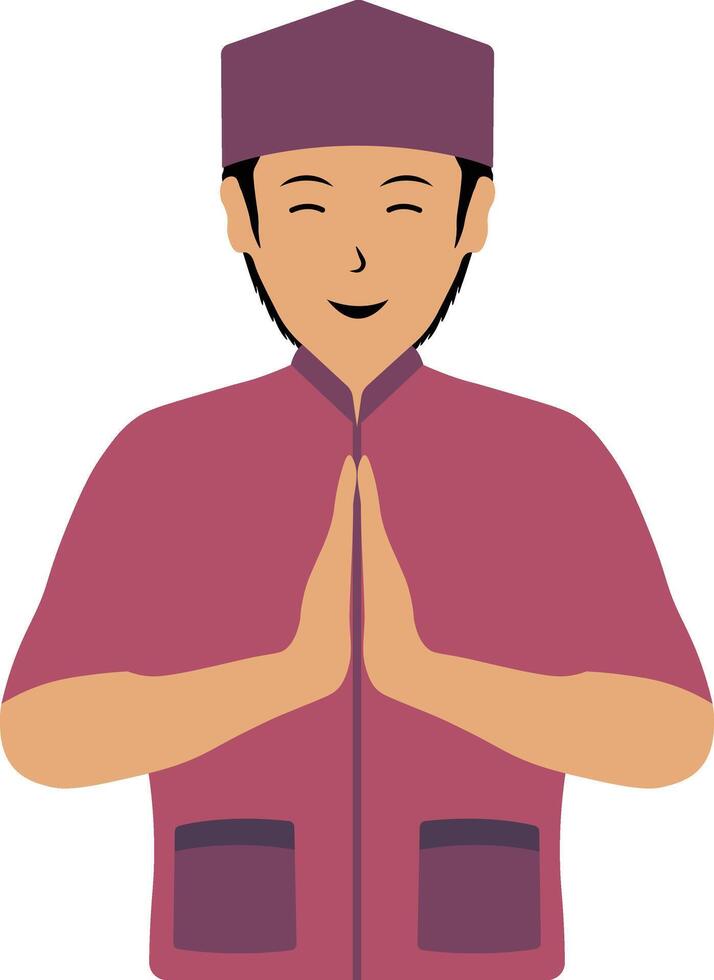 Muslim Greeting Pose Eid Character. Isolated on White Background. vector