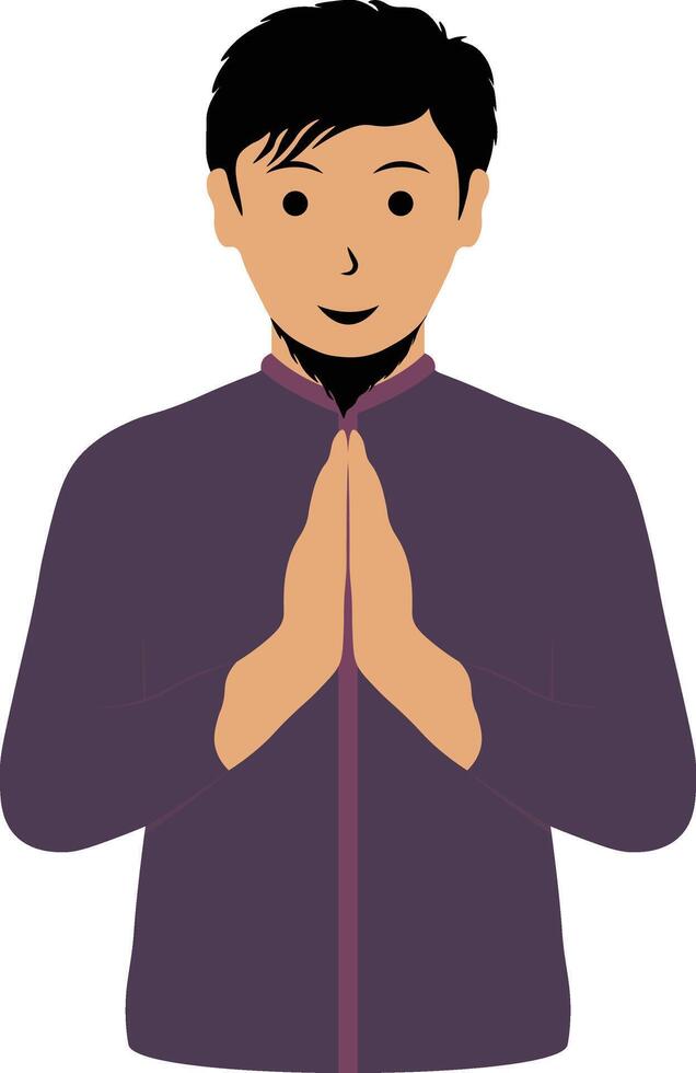 Muslim Greeting Pose Eid Character. Isolated on White Background. vector