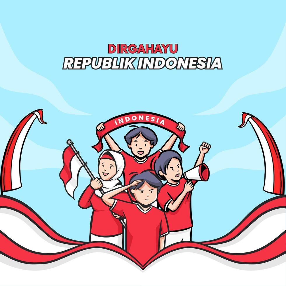 indonesia independence day greeting hand drawn, for social media post and banner vector