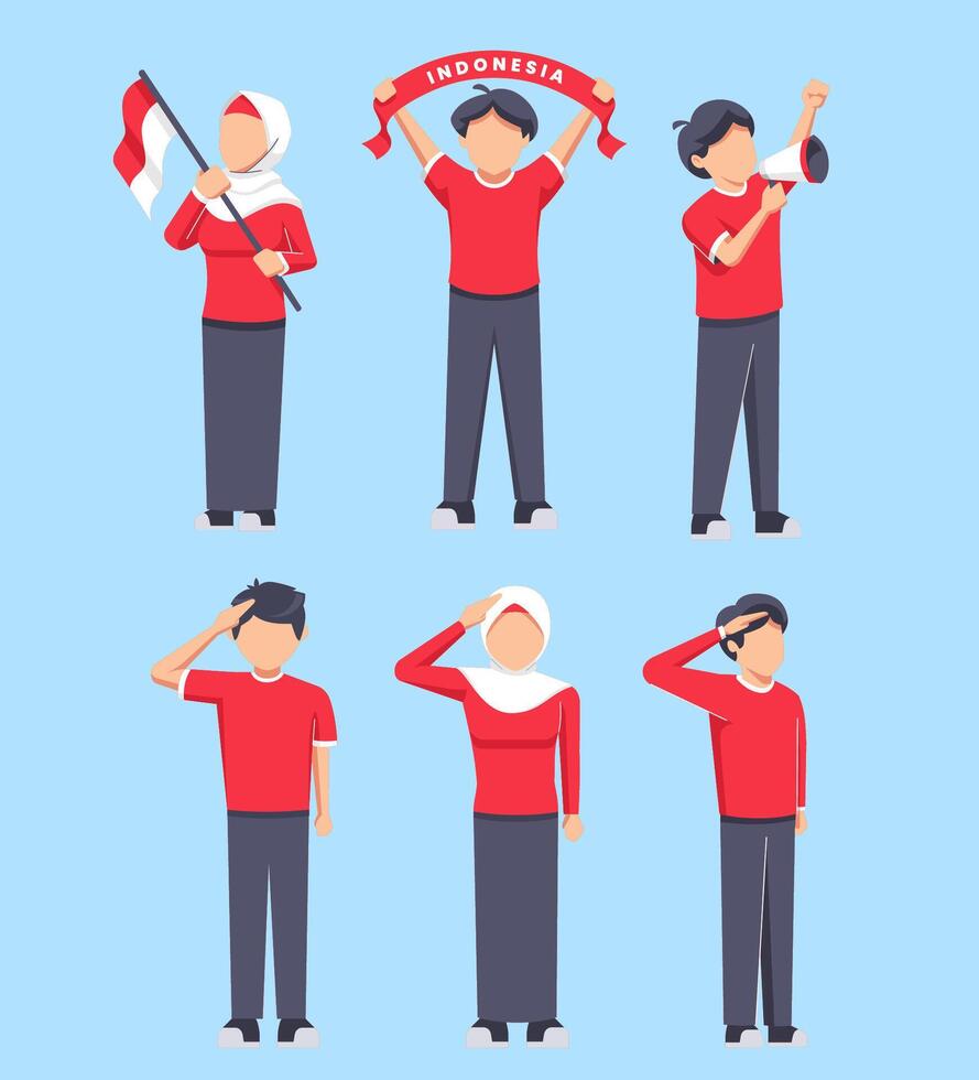 Happy independence day with youth group of Indonesian people vector