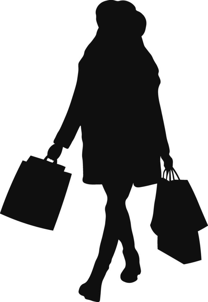 Woman Shopping Silhouette on a White Background. Isolated Illustration in Flat Style. vector