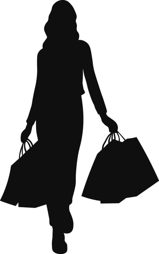 Woman Shopping Silhouette on a White Background. Isolated Illustration in Flat Style. vector