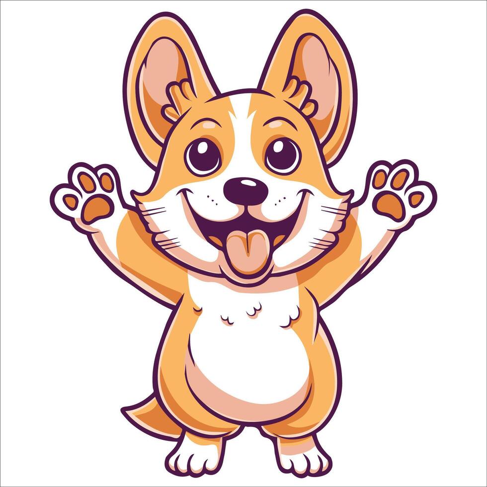 A Cardigan Welsh Corgi Dog dancing with joy and confidence - Dog Cartoon isolated illustration vector