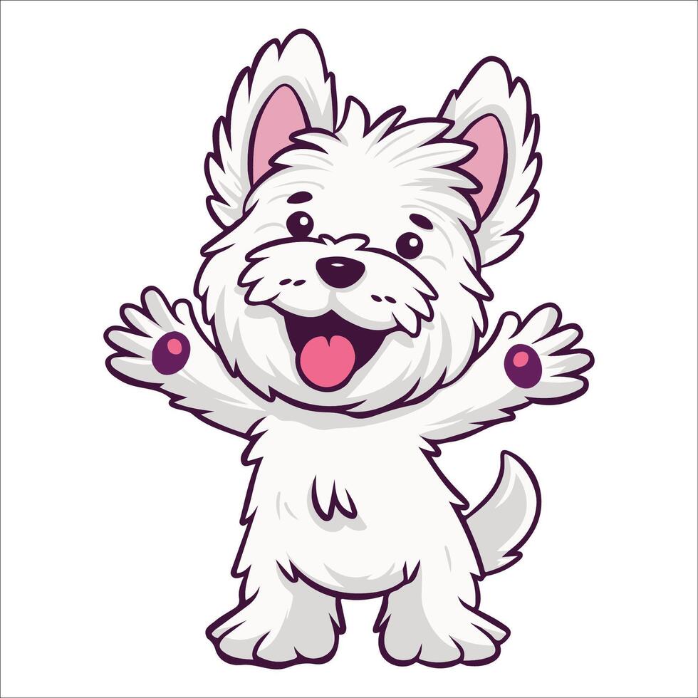 A West Highland White Terrier Dog dancing with joy and confidence - Dog Cartoon isolated illustration vector