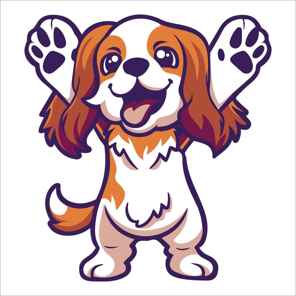 A Cavalier King Charles Spaniel Dog dancing with joy and confidence - Dog Cartoon isolated illustration vector