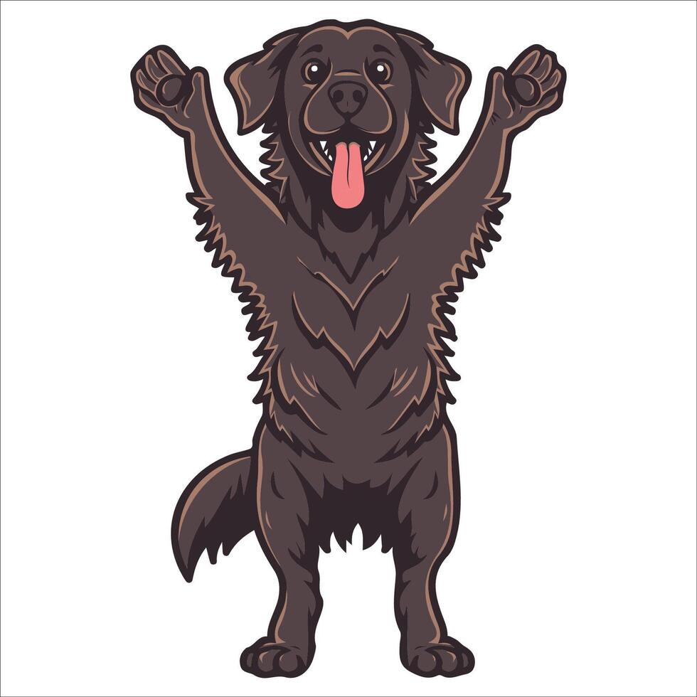 A Flat coated Retriever Dog dancing with joy and confidence - Dog Cartoon isolated illustration vector