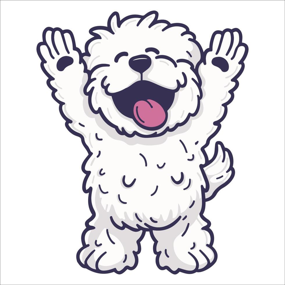 A Komondor Dog dancing with joy and confidence - Dog Cartoon isolated illustration vector