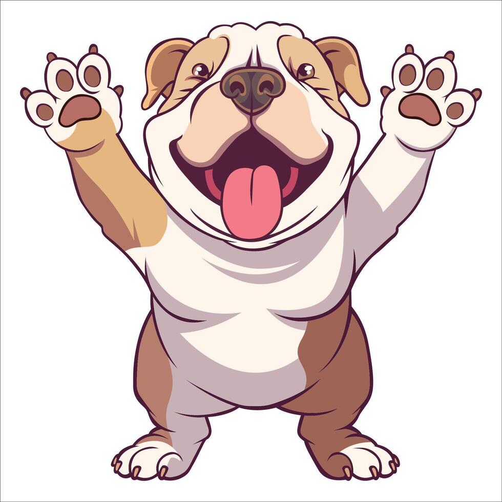 A Bulldog Dog dancing with joy and confidence - Dog Cartoon isolated illustration vector