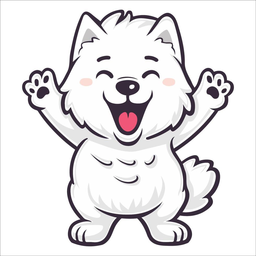 A Samoyed Dog dancing with joy and confidence - Dog Cartoon isolated illustration vector
