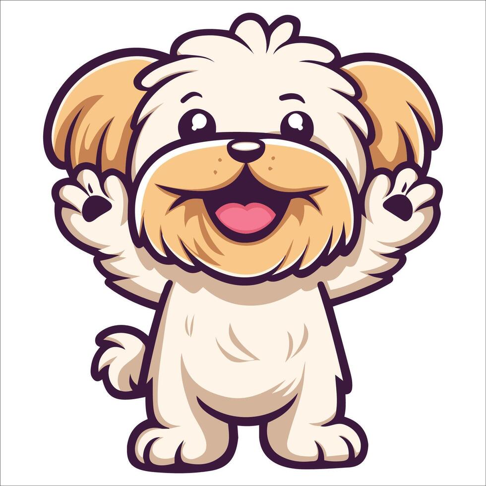 A Lhasa Apso Dog dancing with joy and confidence - Dog Cartoon isolated illustration vector