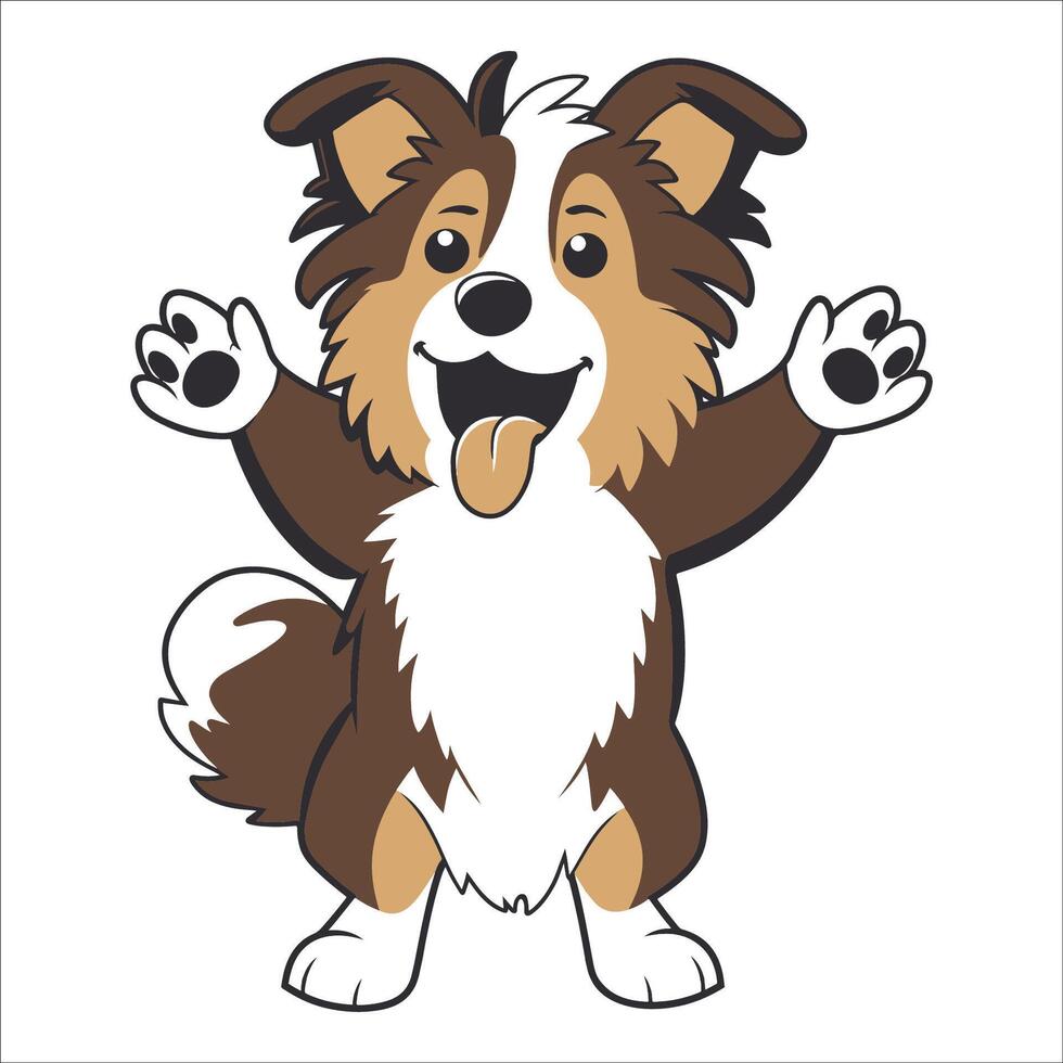 A Shetland Sheepdog Dog dancing with joy and confidence - Dog Cartoon isolated illustration vector