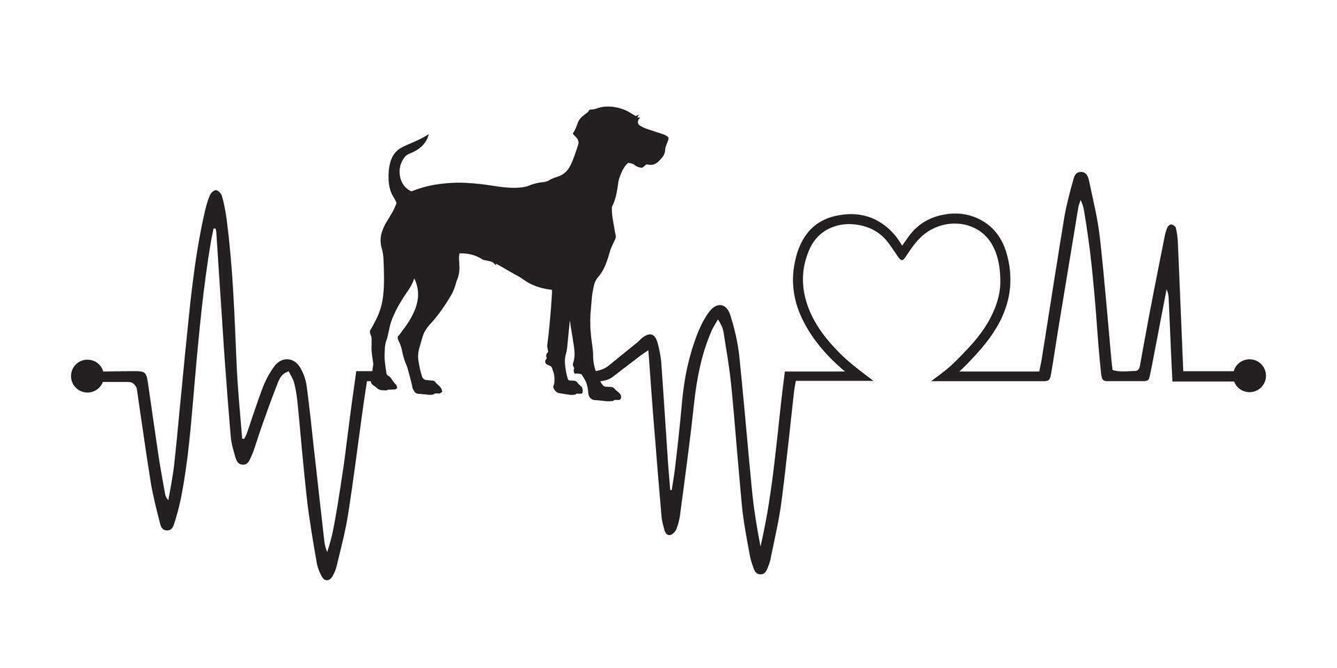 Heartbeat pulse line with German Shorthaired Pointer dog silhouette - Dog and Cardiogram wave with Heart love illustration vector