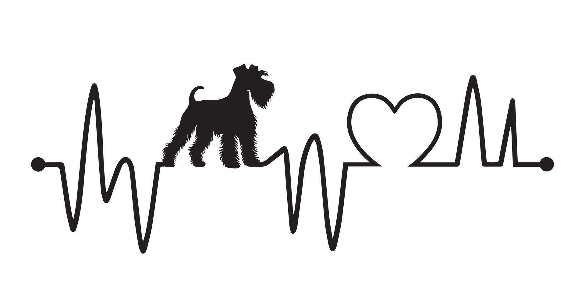 Heartbeat pulse line with Miniature Schnauzer dog silhouette - Dog and Cardiogram wave with Heart love illustration vector