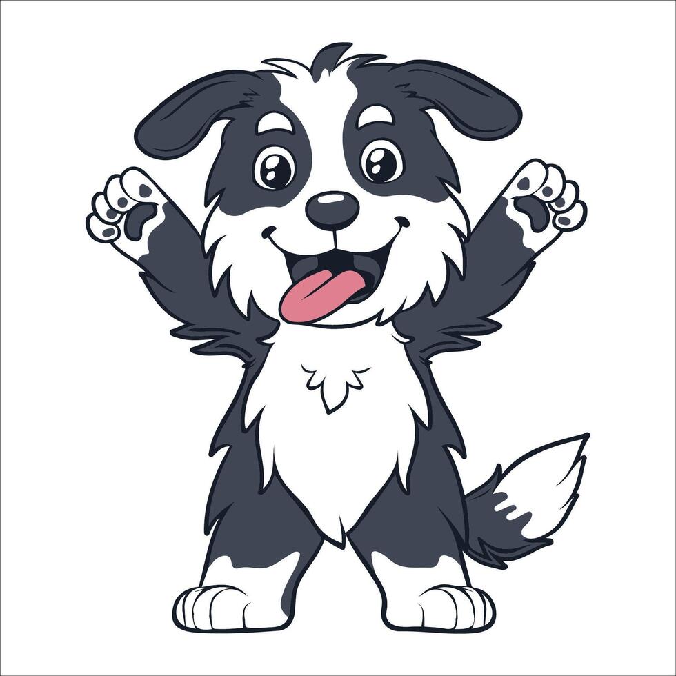 A Border Collie Dog dancing with joy and confidence - Dog Cartoon isolated illustration vector