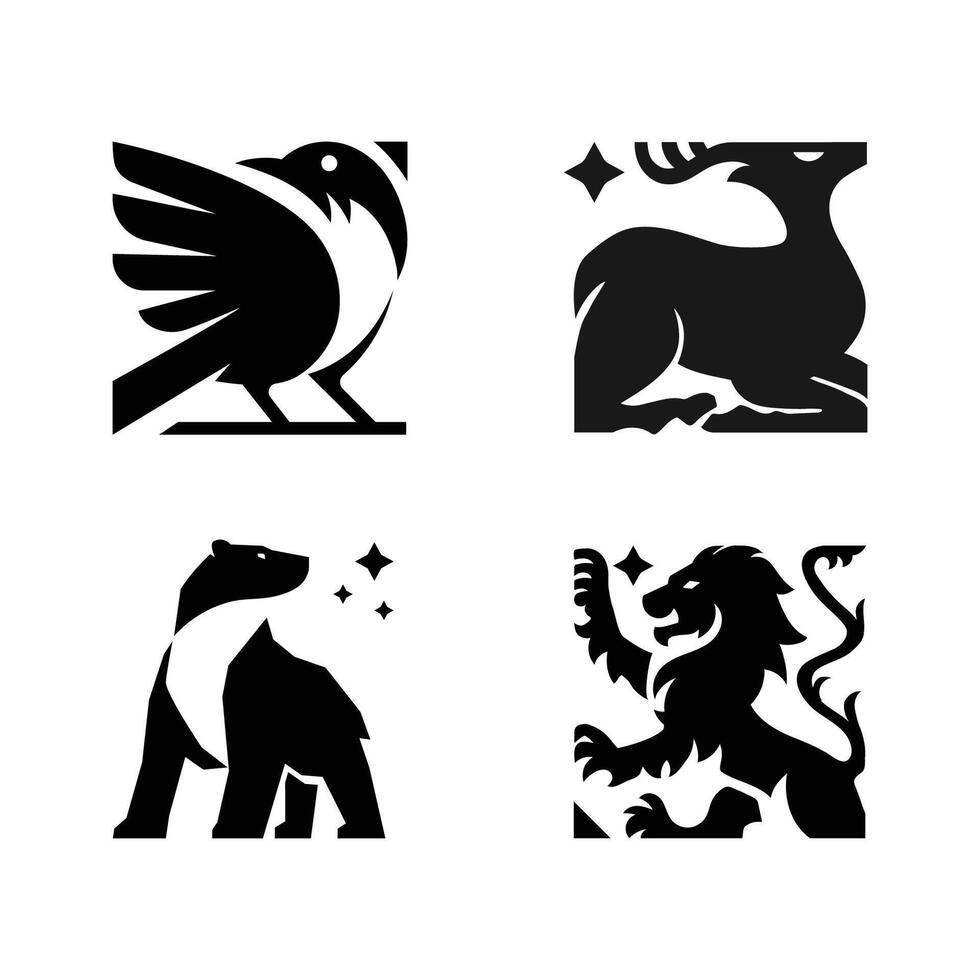 wild animals silhouette symbol base from square shape collection vector