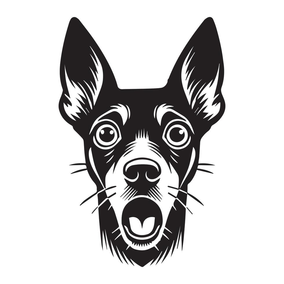 Manchester Terrier Dog Face Clipart - Dog Head Logo Illustration in black and white vector