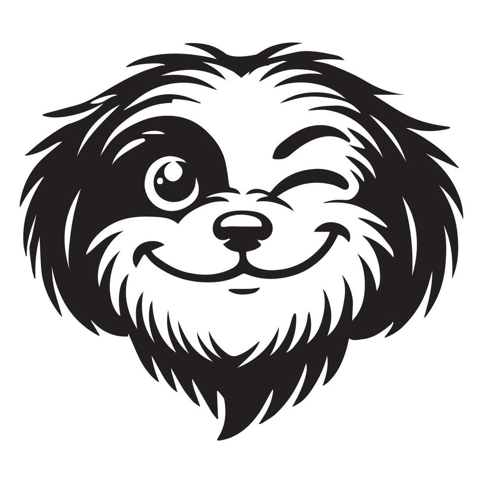 Lhasa Apso Dog Face - Dog Face Logo Illustration In Black and White vector