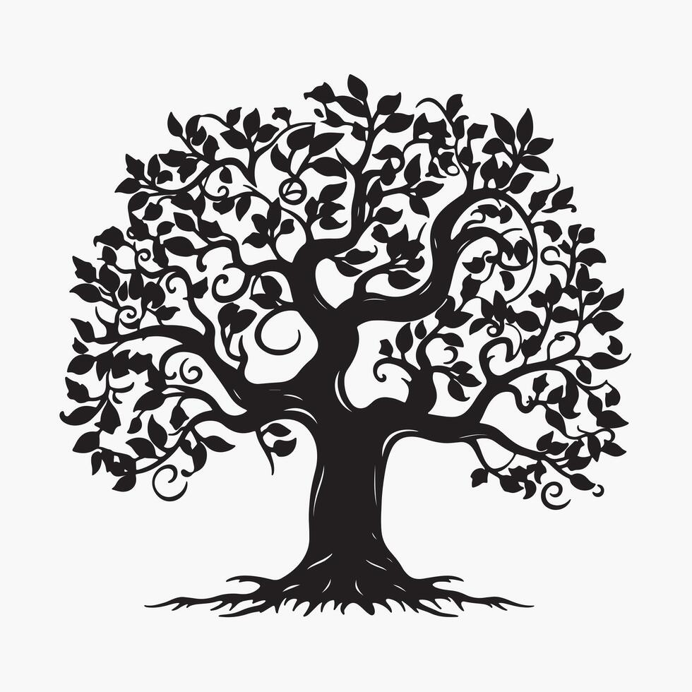 black silhouette of a apple tree isolated white background vector