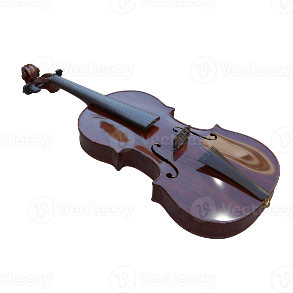 3d render wooden violin with transparent background png