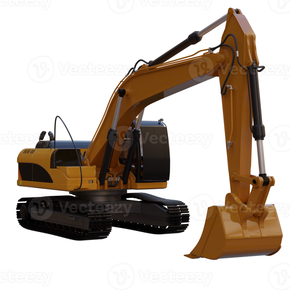 3d render excavator with transparent background png