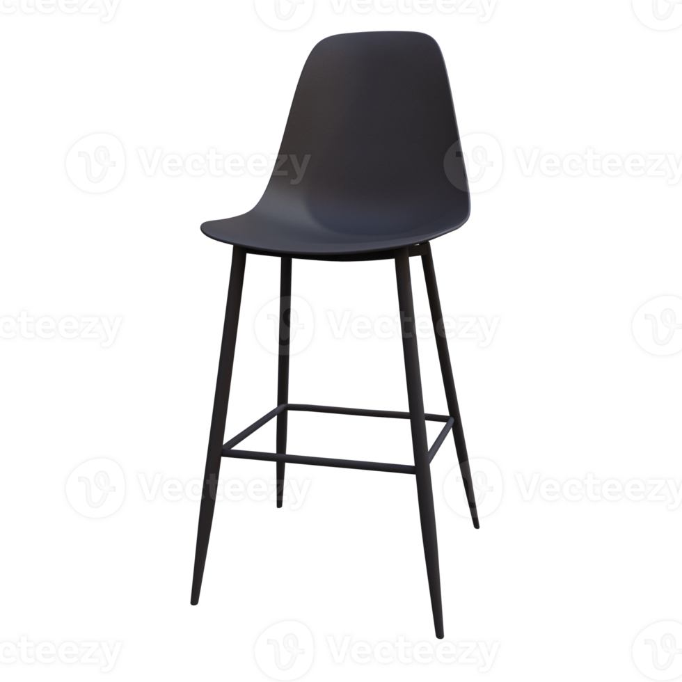 3d render black counter stool transparent backrgound png