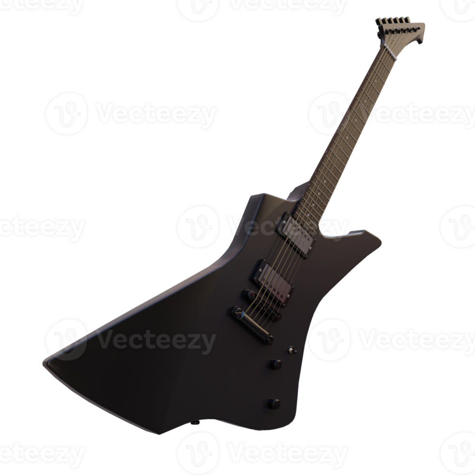 3d render black guitar with transparent background png