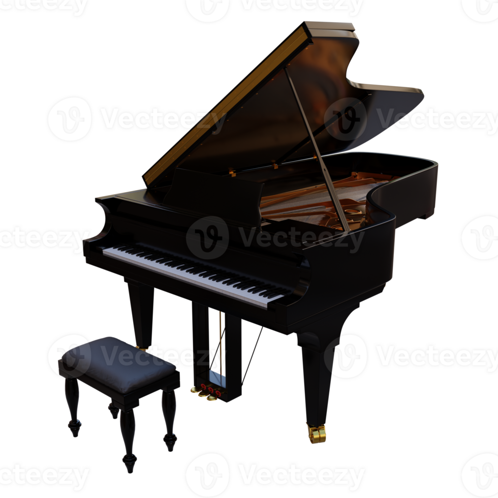 3d render grand piano with transparent background png