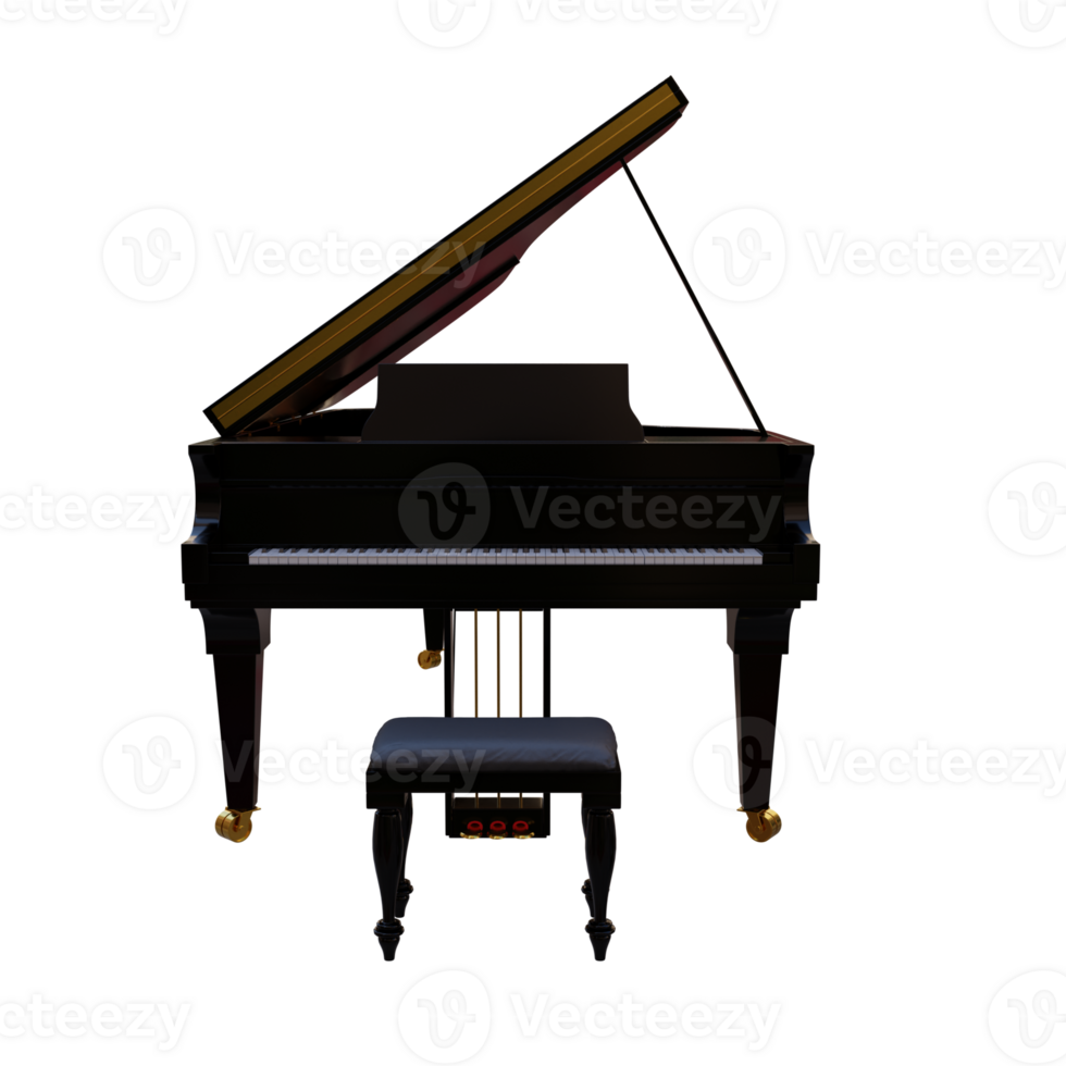 3d render grand piano with transparent background png