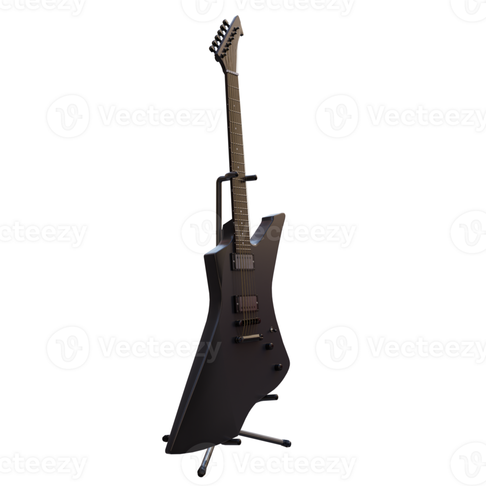 3d render black guitar with transparent background png