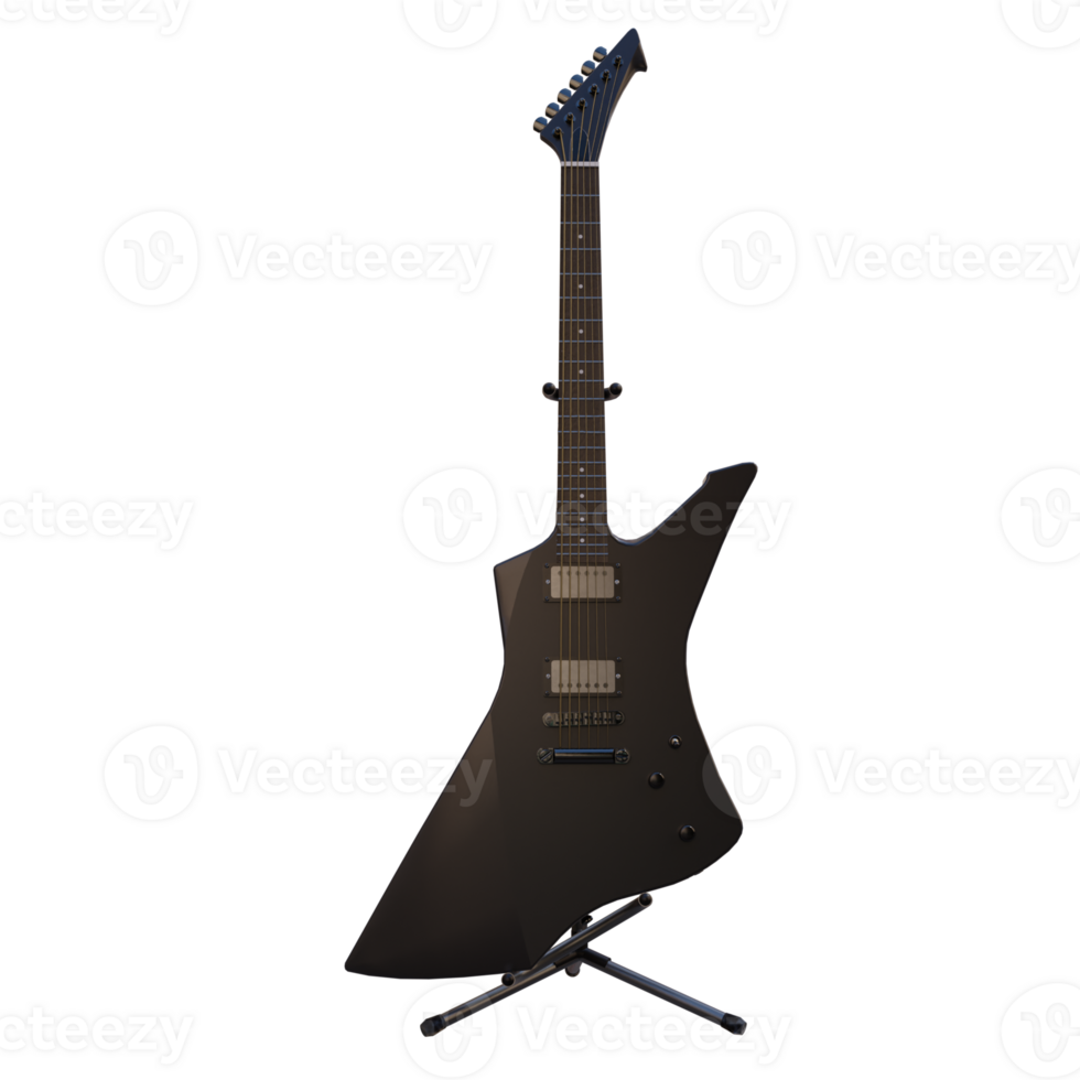3d render black guitar with transparent background png