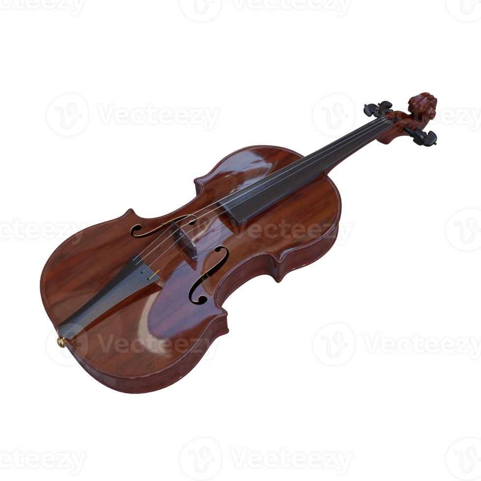 3d render wooden violin with transparent background png