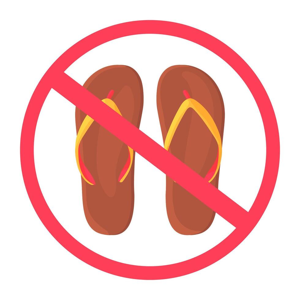 It is forbidden to enter with shoes. Cartoon style summer slate sandals crossed out in red. No shoes. Take off your shoes before entering. vector