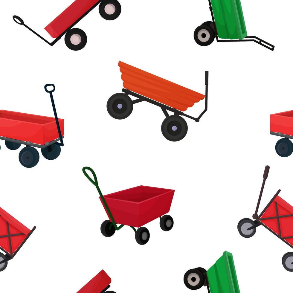 seamless pattern with garden red carts. Harvesting or gardening pattern, packaging vector