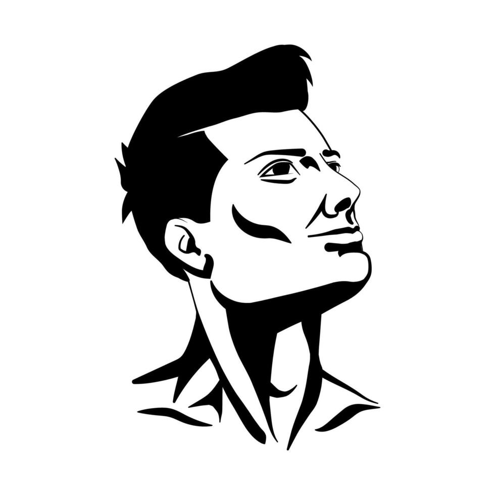 The head of a handsome man looks proudly up icon. Simple shadow icon for logo or emblem for men products, cosmetics or haircut vector
